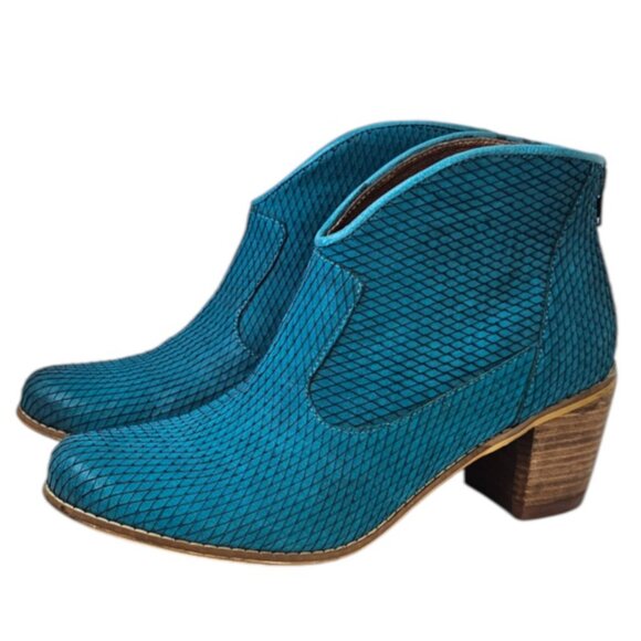 Miz Mooz Womens Nomad Turquoise Blue Leather Heeled Ankle Boots, Western, Sz 9.5 - Picture 1 of 9